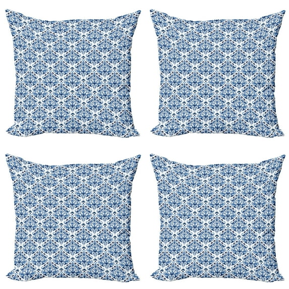Ambesonne Blue Throw Pillow Cover 4 Pack, Indigo Victorian Design, 24", Petrol Blue Turquoise