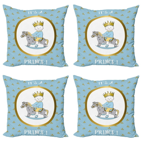 Ambesonne Blue Throw Pillow Cover 4 Pack, It's a Prince, 18", Multicolor