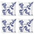 thumbnail image 1 of Ambesonne Blue Throw Pillow Cover 4 Pack, Japanese Dragons Mythical, 20", Blue, 1 of 5