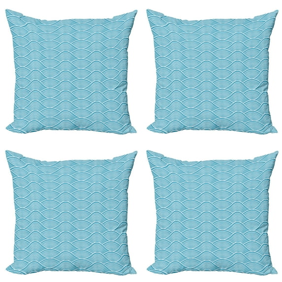 Ambesonne Blue Throw Pillow Cover 4 Pack, Japanese Ocean Sea Waves, 20", Sky Blue White