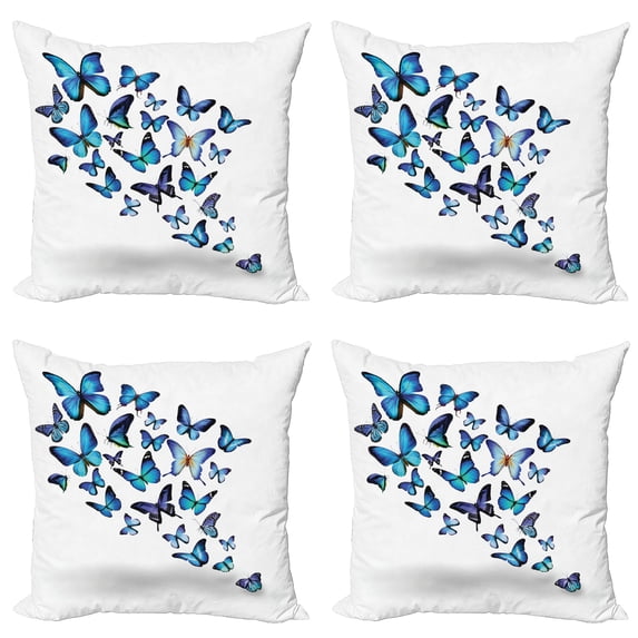 Ambesonne Blue Throw Pillow Cover 4 Pack, Nature Botanic Spring, 18", Blue Sky Blue Black