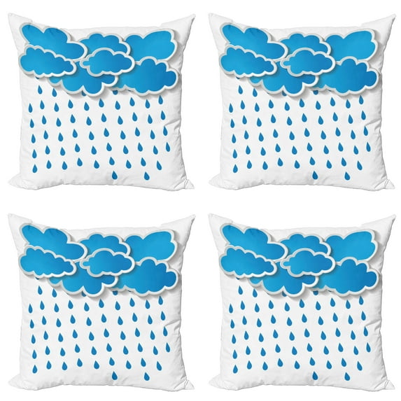 Ambesonne Blue Throw Pillow Cover 4 Pack, Puffy Clouds Rainy Day, 24", Blue White