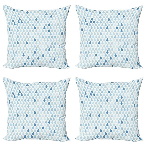 Ambesonne Blue Throw Pillow Cover 4 Pack, Raindrops White Navy, 20", Pale Blue