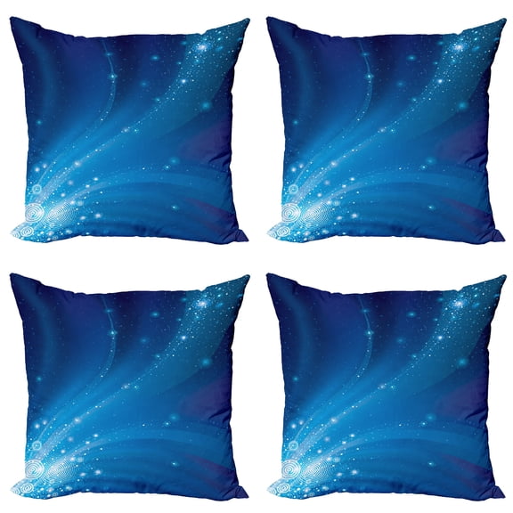 Ambesonne Blue Throw Pillow Cover 4 Pack, Streaming Stars on Cyberspace, 20", Sky Blue Royal Blue