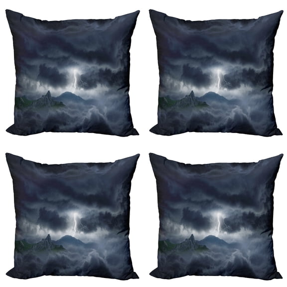 Ambesonne Blue Throw Pillow Cover 4 Pack, Stromy Sky over Mountains, 16", Blue