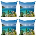 thumbnail image 1 of Ambesonne Blue Throw Pillow Cover 4 Pack, Tranquil Tahoe Shoreline, 16", Blue Grey Green, 1 of 7