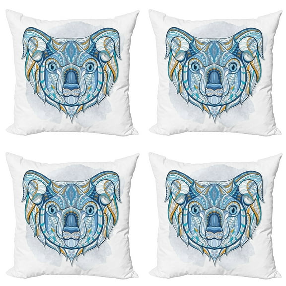 Ambesonne Blue Throw Pillow Cover 4 Pack, Tribe Koala, 20", Blue
