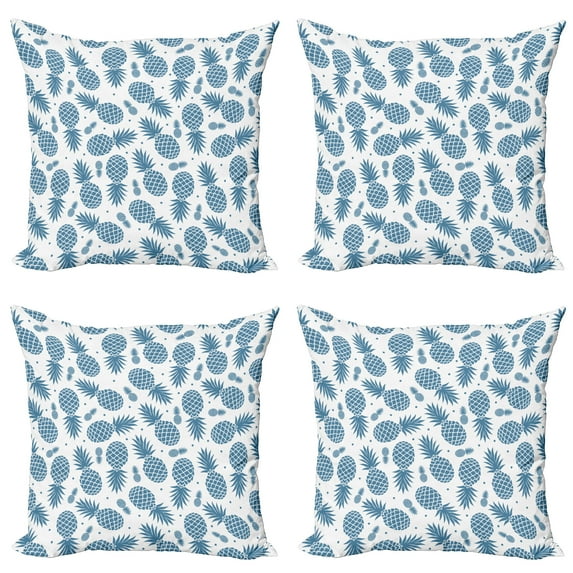 Ambesonne Blue Throw Pillow Cover 4 Pack, Tropical Fruit Pineapple, 24", Blue White