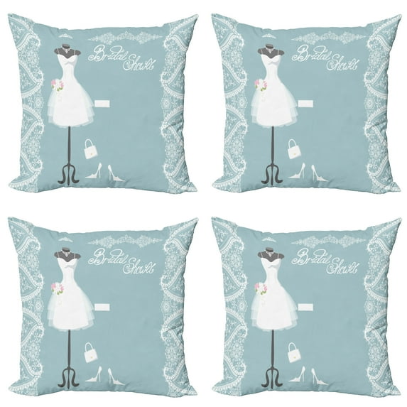 Ambesonne Blue Throw Pillow Cover 4 Pack, Vintage French Bride, 16", Pale Blue White