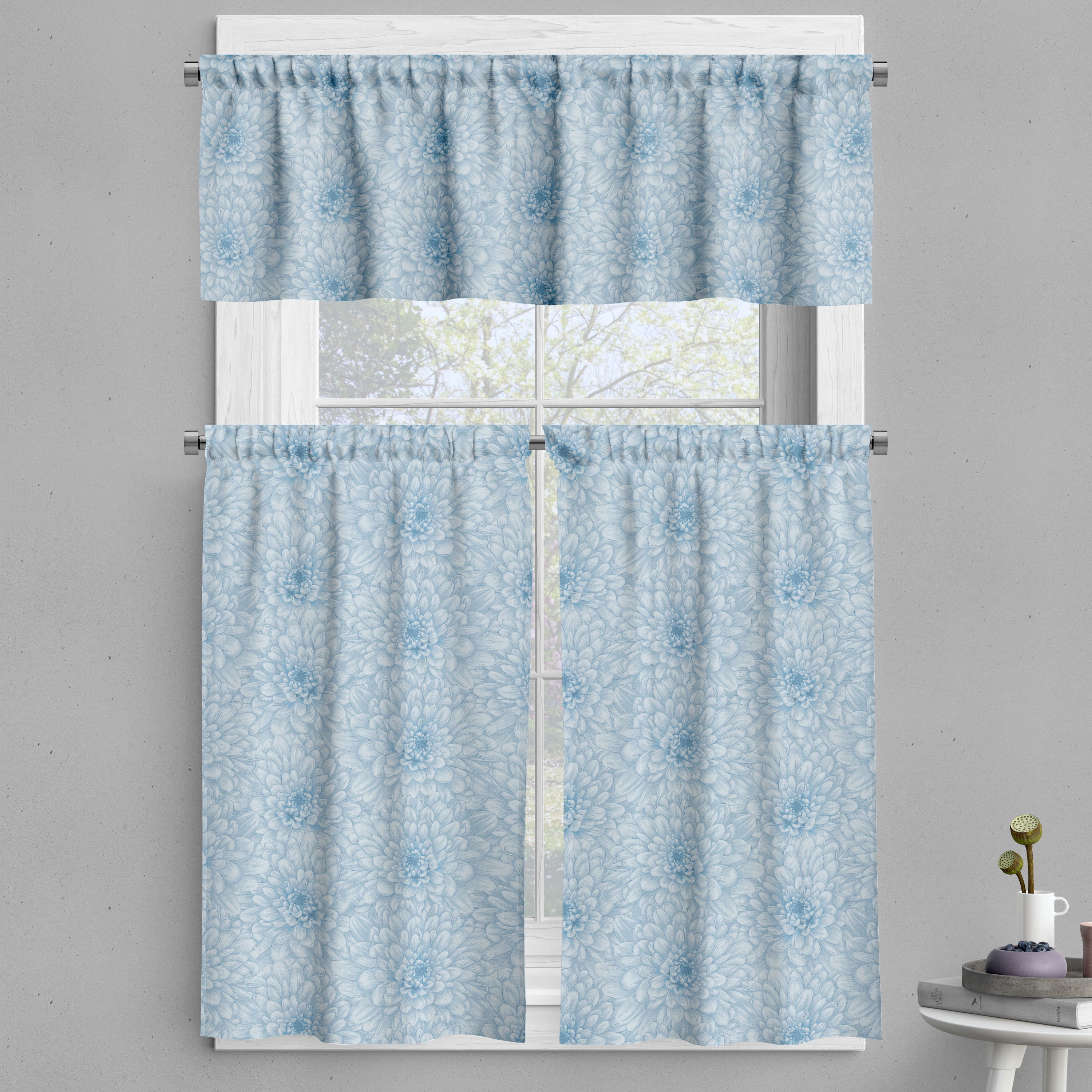 Ambesonne Blue Valance &amp; Curtain, Blooming Romance, 55"x36", Blue ...