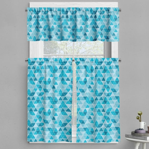 Ambesonne Blue Valance & Curtain, Geometric Triangles Mosaic, 55"x30", Blue Sky Blue Pale Blue