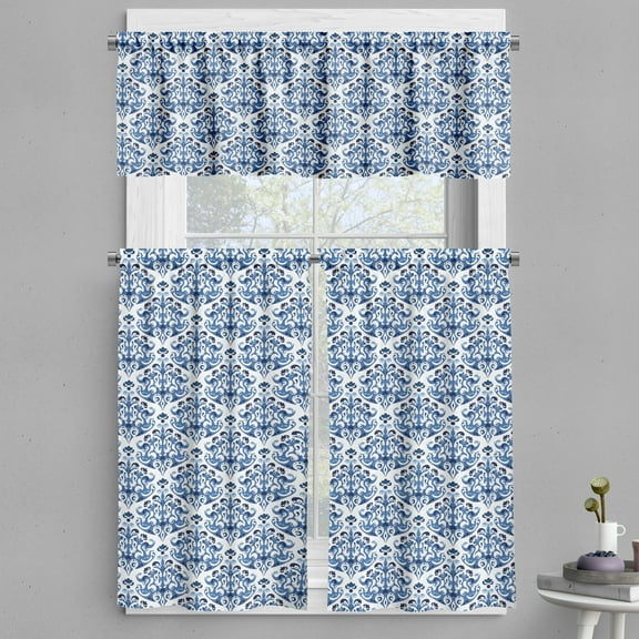 Ambesonne Blue Valance & Curtain, Indigo Victorian Design, 55"x45", Petrol Blue Turquoise