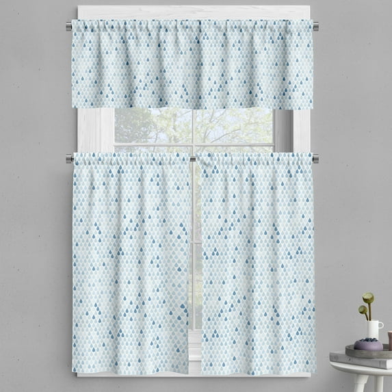 Ambesonne Blue Valance & Curtain, Raindrops White Navy, 55"x30", Pale Blue