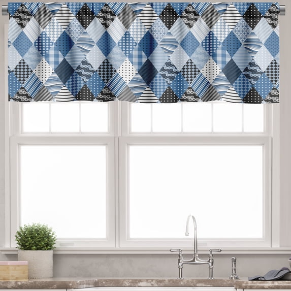 Ambesonne Geometric Valance Pack of 2, Diamond Shaped Patchworks, 42"X18", Black Blue