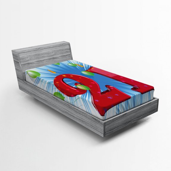 Ambesonne Blue White Fitted Sheet, Abstract Balloons, Twin Size, Pale Green and Red