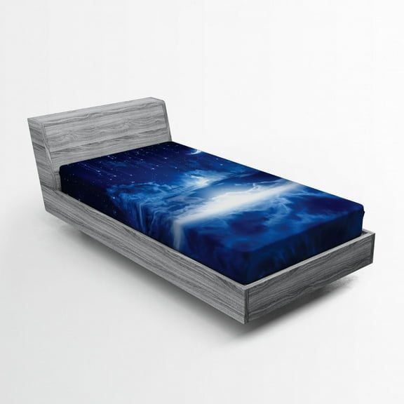 Ambesonne Blue White Fitted Sheet, Night Sky Moon Stars, Twin XL Size, Navy Blue and White