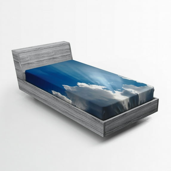 Ambesonne Blue White Fitted Sheet, Sky Clouds Sun Rays, Twin Size, Blue White