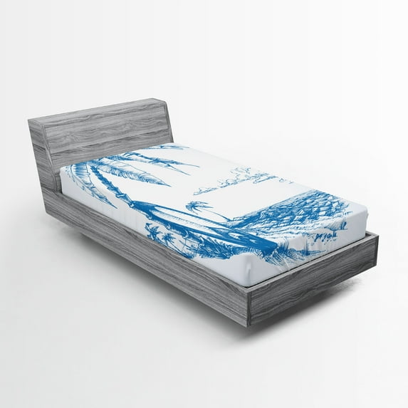 Ambesonne Blue White Fitted Sheet, Surf Hawaiian Beach, Twin XL Size, Blue White