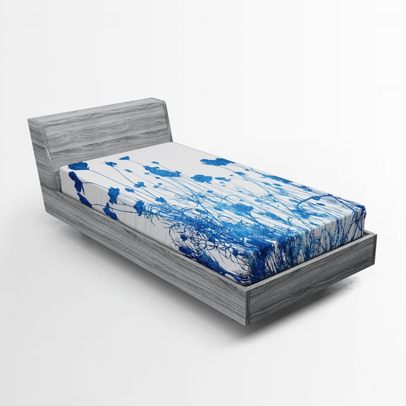 Ambesonne Blue White Fitted Sheet, Wildflowers Blooms, Twin XL Size, White Blue