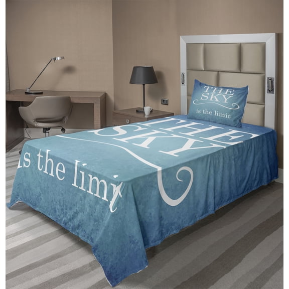 Ambesonne Blue White Fitted & Top Sheet Set with Sham, Typography Message, Blue White
