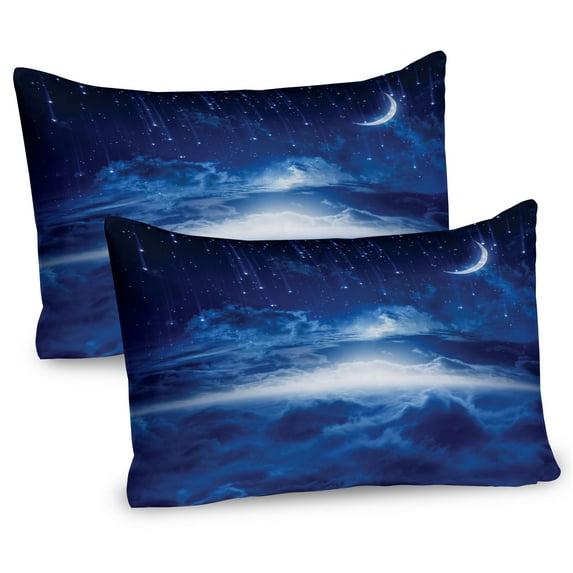 Ambesonne Blue White Pillow Sham 2 Pack, Night Sky Moon Stars, 30"x20", Navy Blue and White