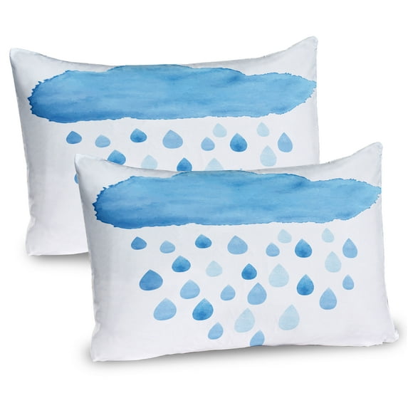 Ambesonne Blue White Pillow Sham 2 Pack, Rain Drops and Cloud, 30"x20", Blue White
