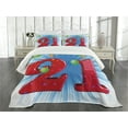 thumbnail image 1 of Ambesonne Blue White Quilted Bedspread Set 3 Pcs, Abstract Balloons, King Size, Pale Green and Red, 1 of 5