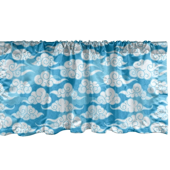 Ambesonne Blue and White Window Valance, Far Eastern Japanese Style Cloud Motifs Swirled Sky Elements, Curtain Valance for Kitchen Bedroom Decor with Rod Pocket, 54" X 12", Azure Blue Pale Blue