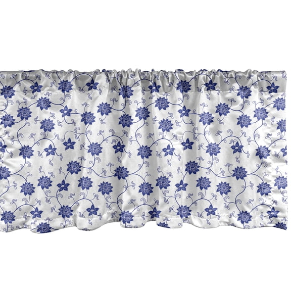 Ambesonne Blue Window Valance, Chinese Floral Nature, 54" X 18", Violet Blue White