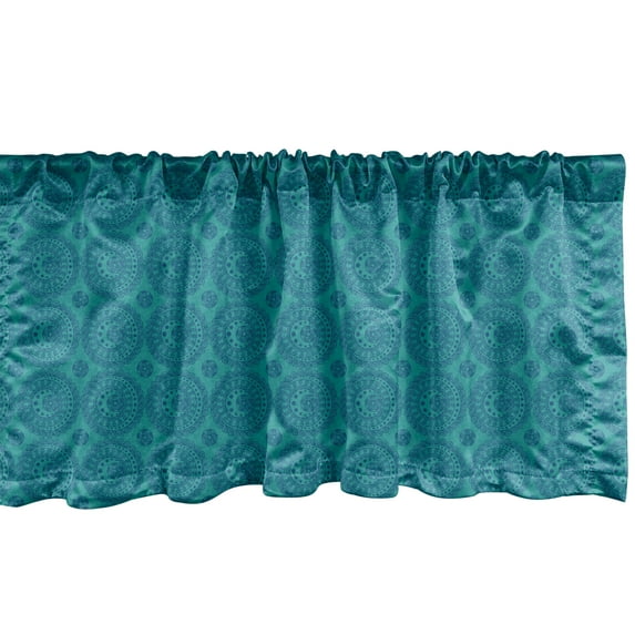 Ambesonne Blue Window Valance, Folkloric Circles Scrolls Art, 42" x 12", Turquoise