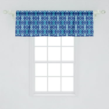 Ambesonne Blue Window Valance, Scribble Style Pattern with Ikat Inspired Folk Motifs, Curtain Valance for Kitchen Bedroom Decor with Rod Pocket, 54" X 18", Turquoise Pale Blue