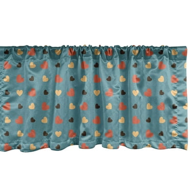 Ambesonne Blue Window Valance, Valentines Romantic Love, 54" X 12", Blue Brown and Vermilion