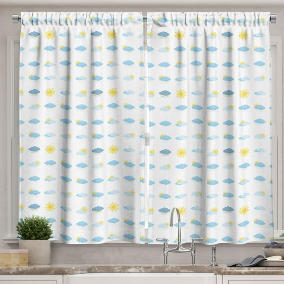 Ambesonne Blue Yellow Kitchen Curtains, Meteorology Clouds, 55"x39", Pale Blue and Yellow