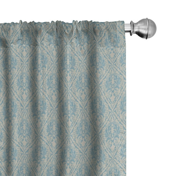 Ambesonne Blue and Beige Curtains, Vintage Scroll, Pair of 28"x84", Blue and Beige