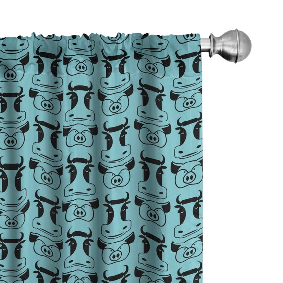 Ambesonne Blue and Black Window Curtains, Cow and Pig Head, Each 28" W x 95" L, Pale Blue and Black