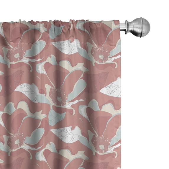 Ambesonne Blue and Coral Window Curtains, Poppy Blossoms Art, Each 28" W x 84" L, Pale Blue Coral
