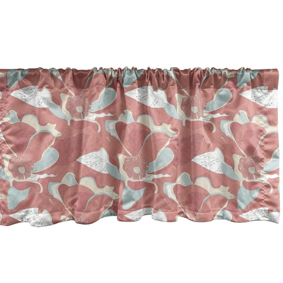 Ambesonne Blue and Coral Window Valance, Poppy Blossoms Art, 54" X 18", Pale Blue Coral