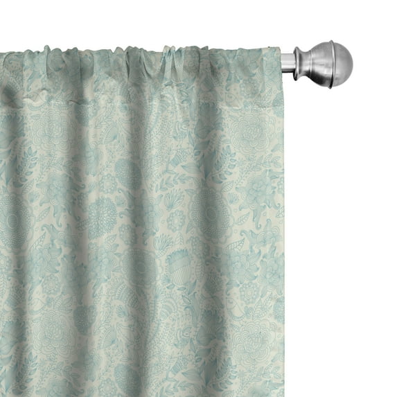 Ambesonne Blue and Green Curtains, Antique Flowers, Pair of 28"x63", Pale Green and Blue