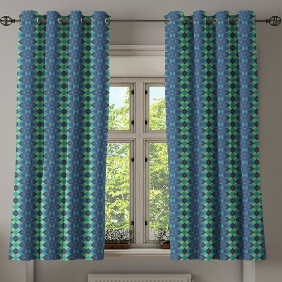 Ambesonne Blue and Green Grommet Curtain, Geometric Zigzag, 50" x 63", Pale Green Dark Blue