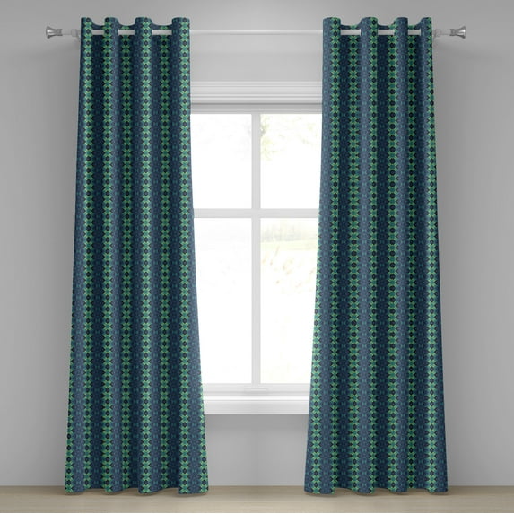 Ambesonne Blue and Green Grommet Curtain, Geometric Zigzag, 50" x 96", Pale Green Dark Blue