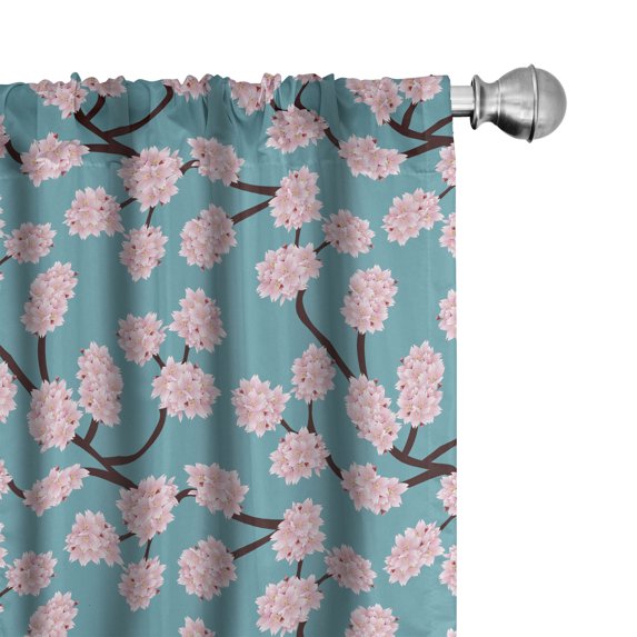 Ambesonne Blue and Pink Window Curtains, Cherry Blossom, Each 28" W x 95" L, Sea Blue Brown Pale Pink