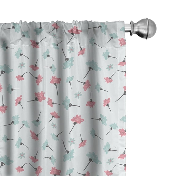Ambesonne Blue and Pink Window Curtains, Nature Growth, Each 28" W x 84" L, Charcoal Grey Pale Pink