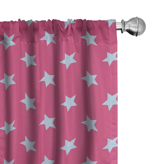 Ambesonne Blue and Pink Window Curtains, Vintage Stars, Each 28" W x 84" L, Pink and Pale Blue