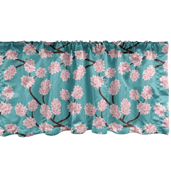 Ambesonne Blue and Pink Window Valance, Cherry Blossom, 54" X 18", Sea Blue Brown Pale Pink