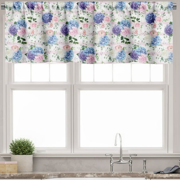 Ambesonne Blue and Pink Window Valance, Spring Nosegay, 54" X 18", Multicolor