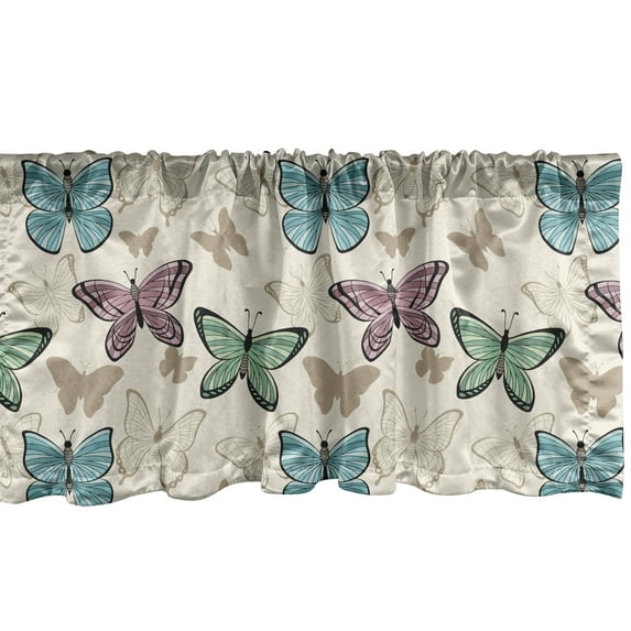 Ambesonne Blue and Pink Window Valance, Vintage Butterflies, 54" X 12", Eggshell Multicolor