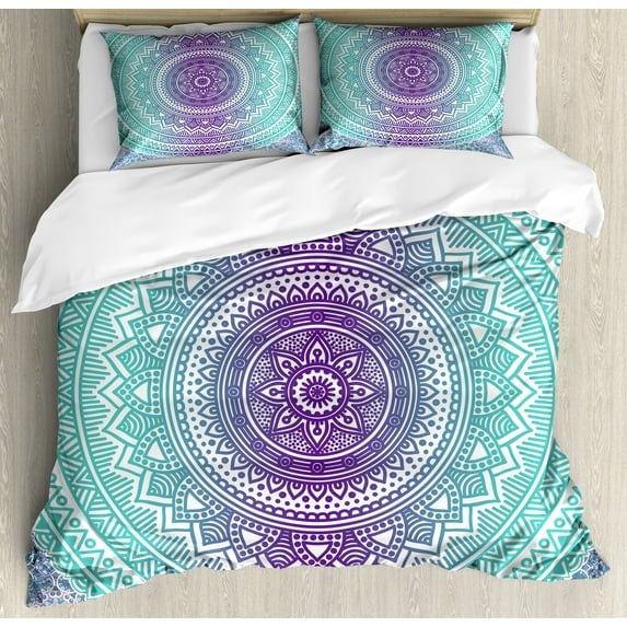 Ambesonne Blue and Purple Duvet Cover Sets, Hippie Mandala, 2-Queen, Purple