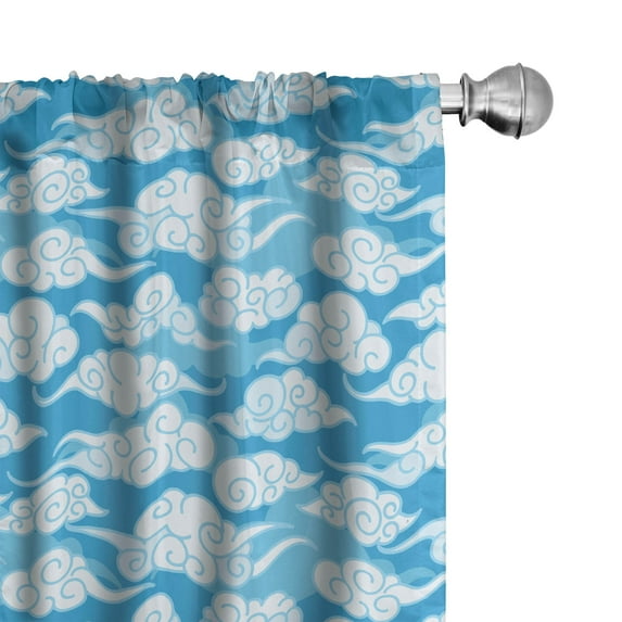 Ambesonne Blue and White Window Curtains, Japanese Cloud Motif, Each 28" W x 95" L, Azure Blue Pale Blue