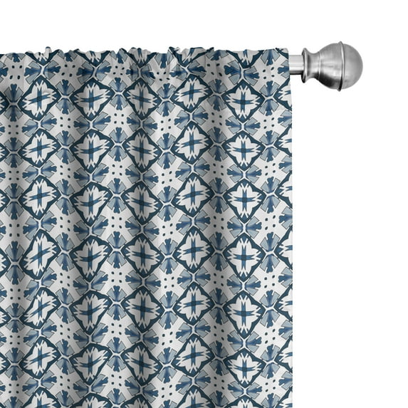 Ambesonne Blue and White Curtains, Portuguese Tiles, Pair of 28"x63", Pale Blue Dark Blue
