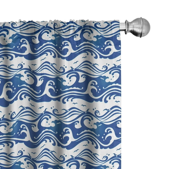 Ambesonne Blue and White Curtains, Swirling Ocean Waves, Pair of 28"x63", Blue and White
